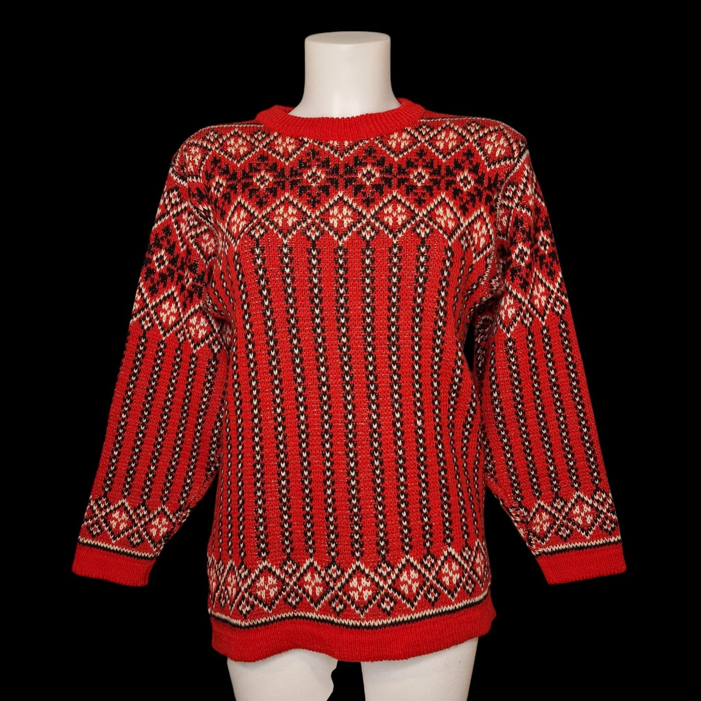 Vintage Norwegerpulli Pullover Rot in rot-weiß Gr S/M warme Wolle