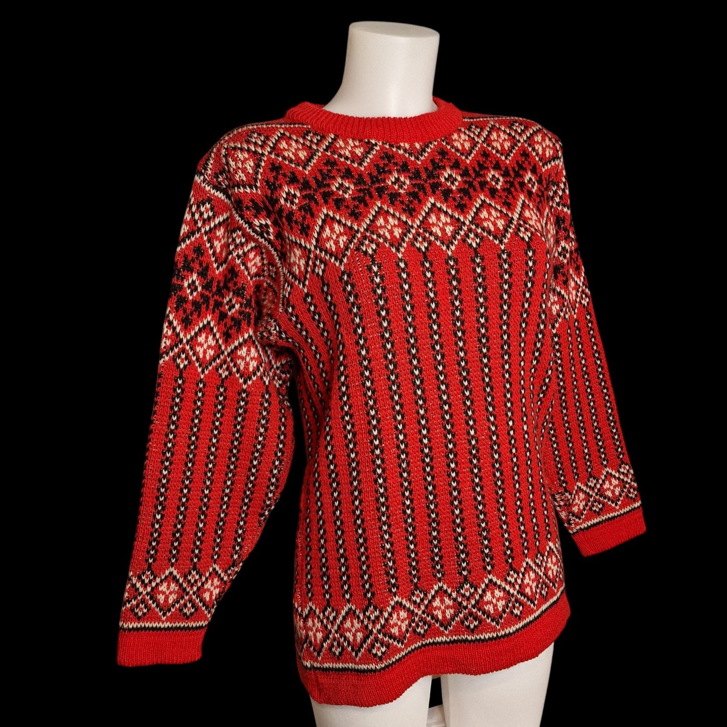 Vintage Norwegerpulli Pullover Rot in rot-weiß Gr S/M warme Wolle