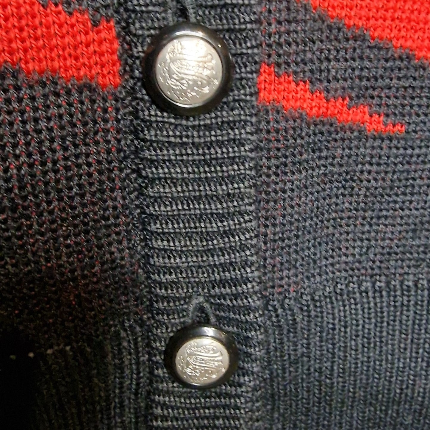Stylischer 80er Pullover Vintage Strickjacke Rot-Schwarz Ara Wirbel-Muster L