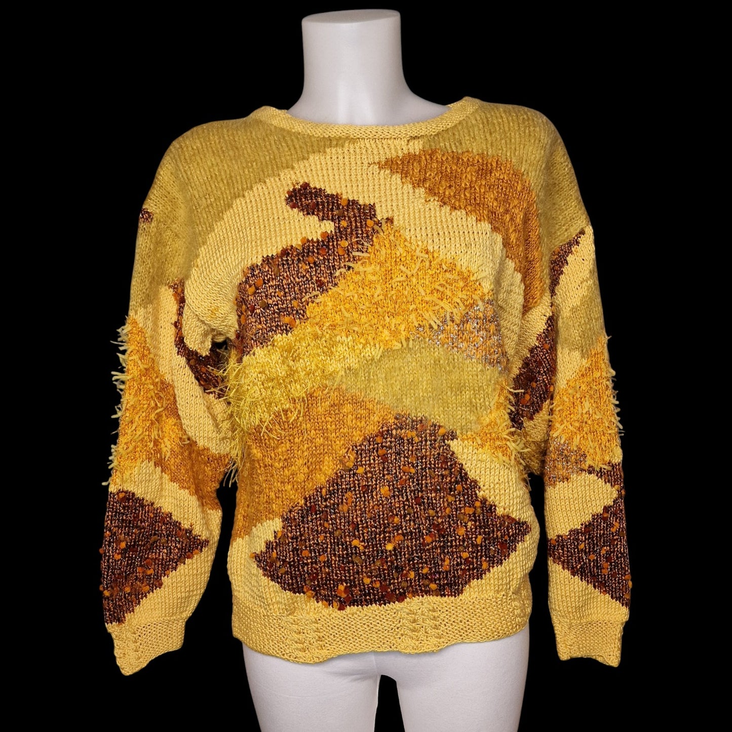 Toller Trau Vintage im 80er/90er Materialmix Patchwork in Gelb-Braun M