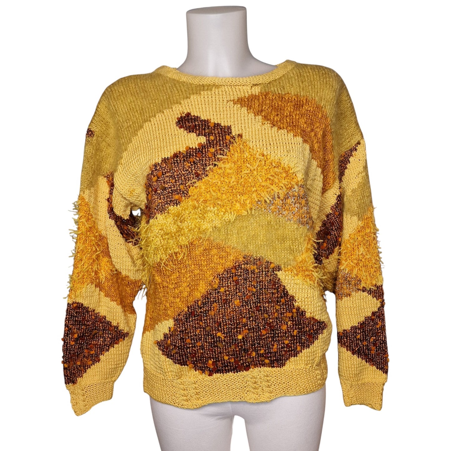 Toller Trau Vintage im 80er/90er Materialmix Patchwork in Gelb-Braun M