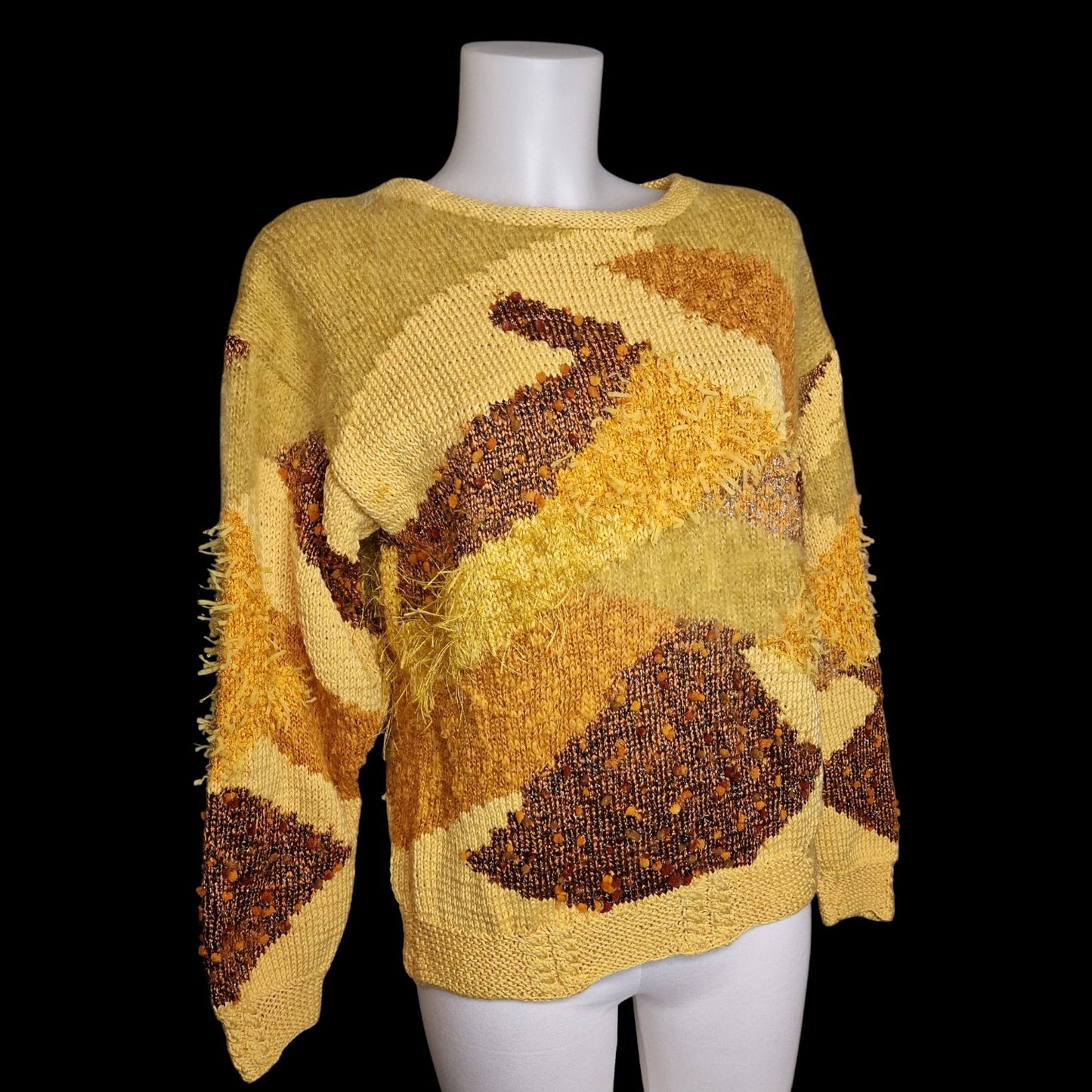 Toller Trau Vintage im 80er/90er Materialmix Patchwork in Gelb-Braun M