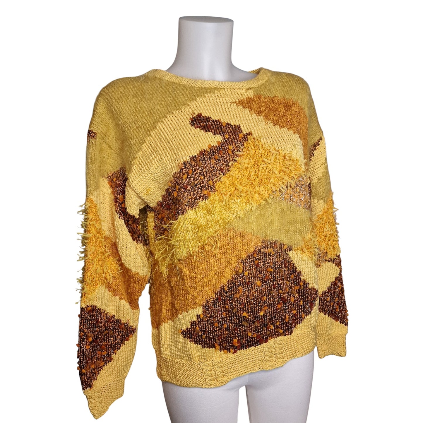 Toller Trau Vintage im 80er/90er Materialmix Patchwork in Gelb-Braun M