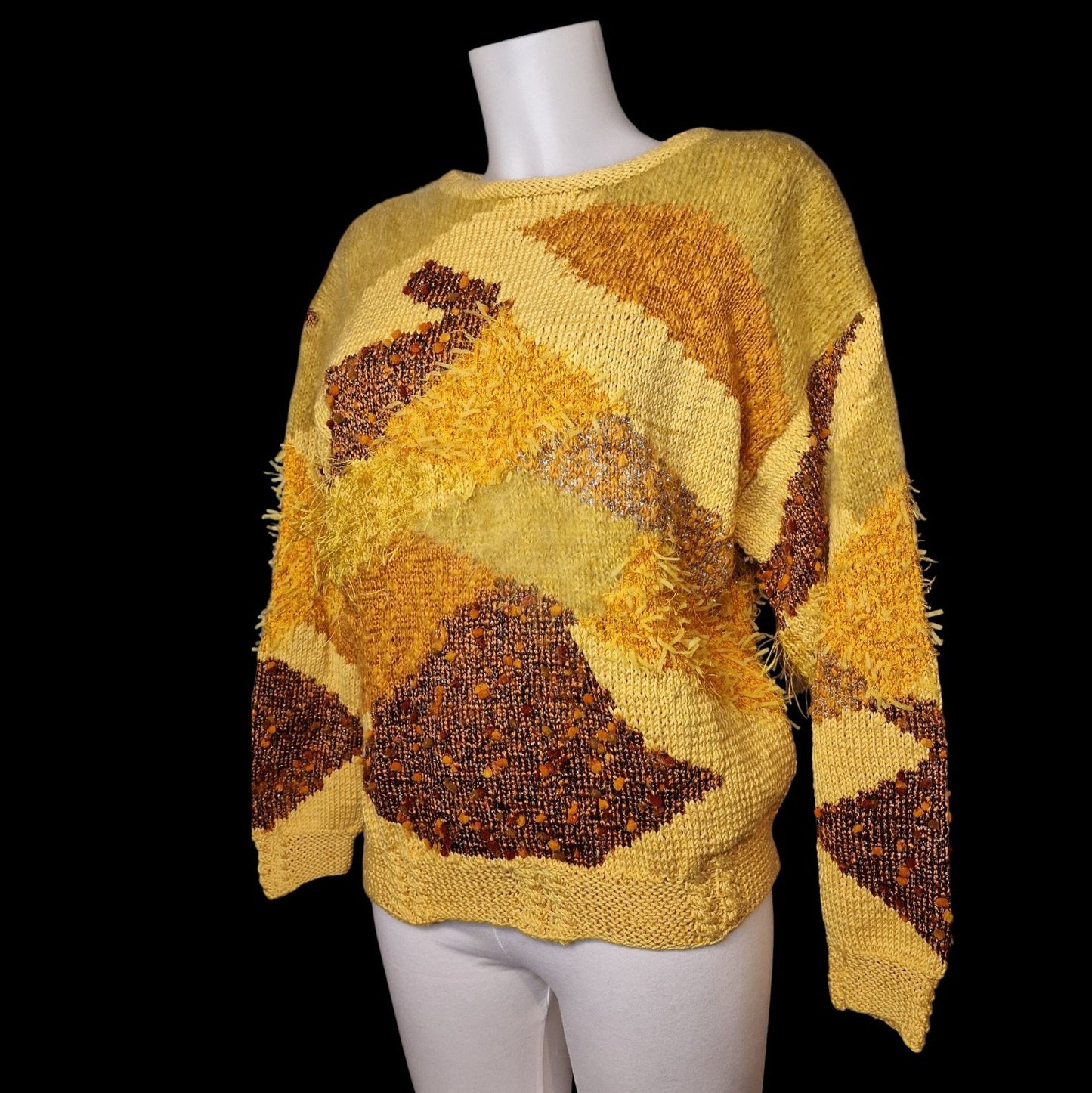 Toller Trau Vintage im 80er/90er Materialmix Patchwork in Gelb-Braun M