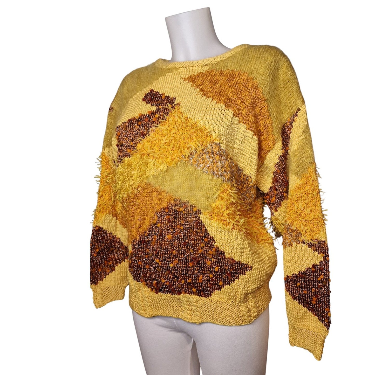 Toller Trau Vintage im 80er/90er Materialmix Patchwork in Gelb-Braun M