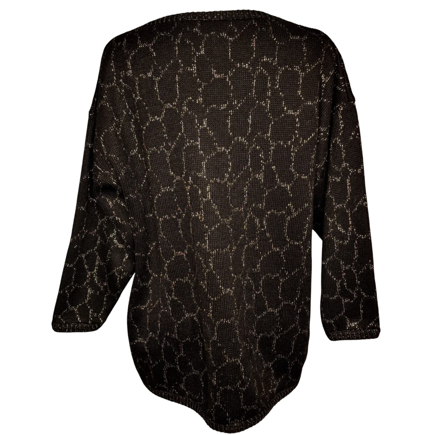 Vintage 80er Pullover Schwarz-Gold mit Lurex und Waben-Muster Gr- L