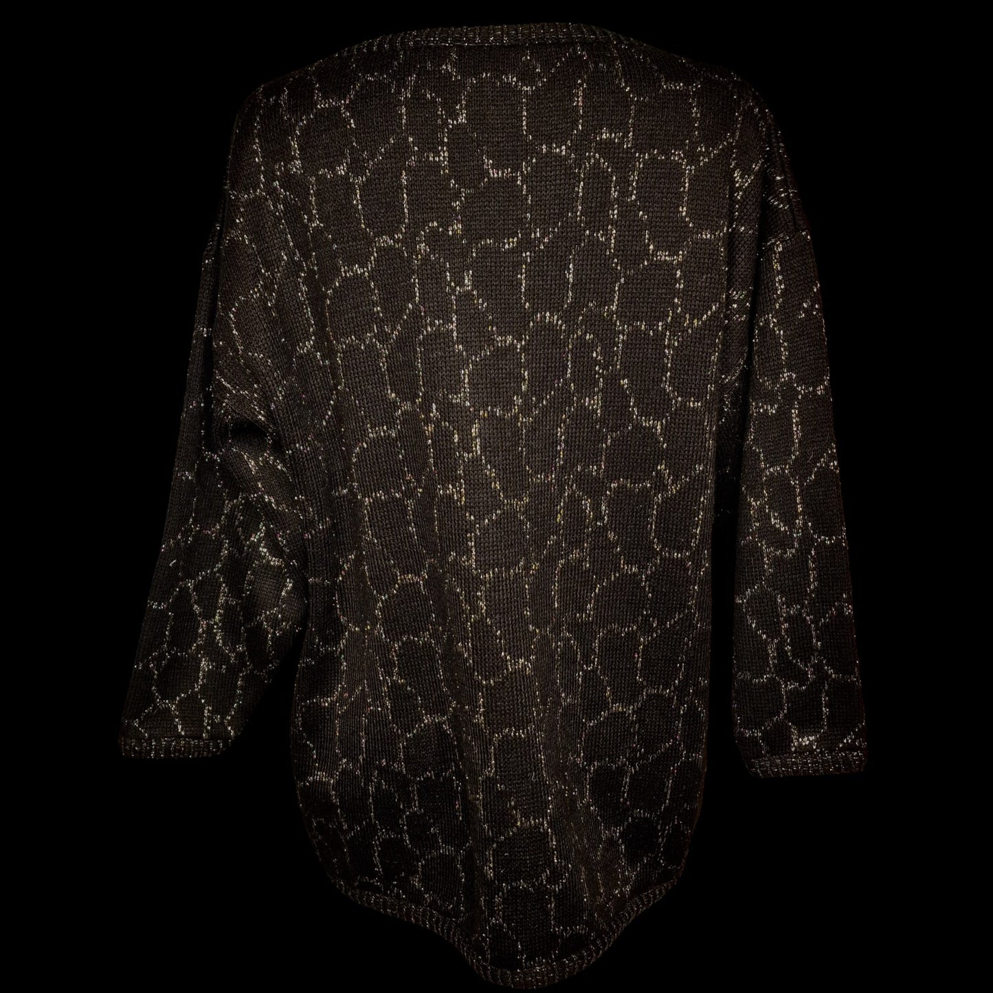 Vintage 80er Pullover Schwarz-Gold mit Lurex und Waben-Muster Gr- L