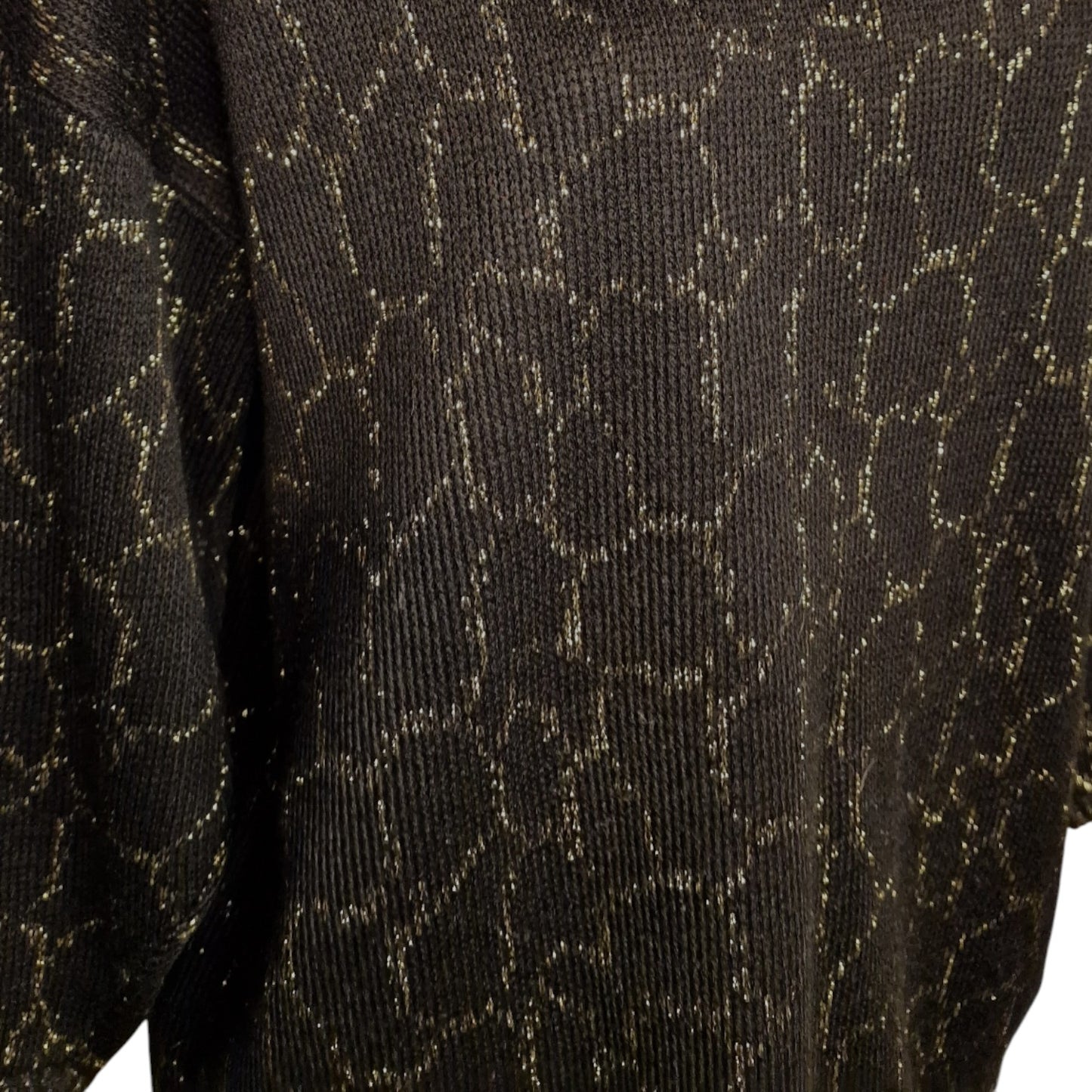 Vintage 80er Pullover Schwarz-Gold mit Lurex und Waben-Muster Gr- L
