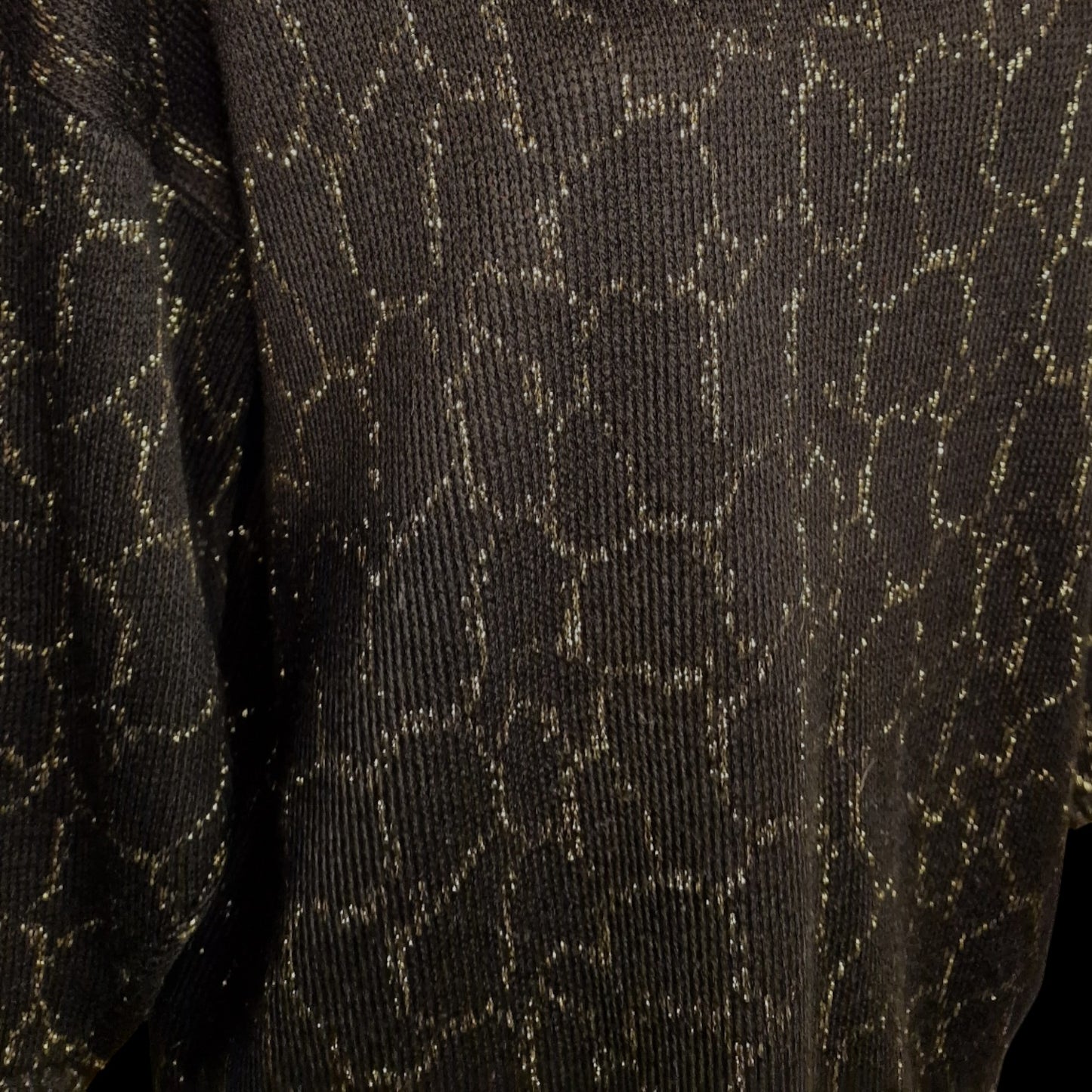 Vintage 80er Pullover Schwarz-Gold mit Lurex und Waben-Muster Gr- L