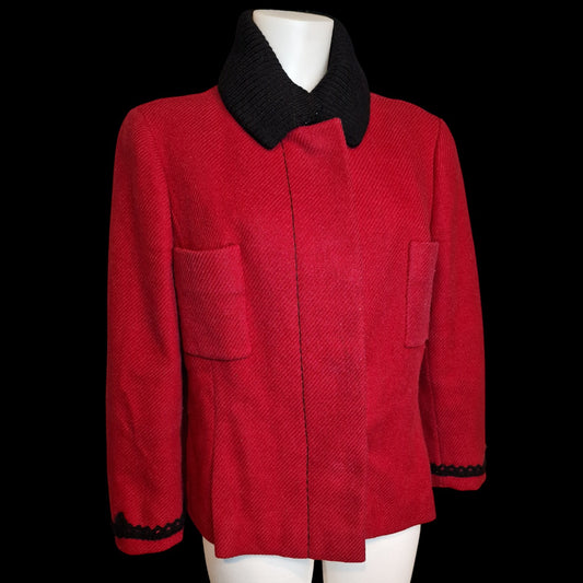 Klassischer Vintage Blazer Jacke Rot schwarzee Häkeldetails "Nicoletta Moda"