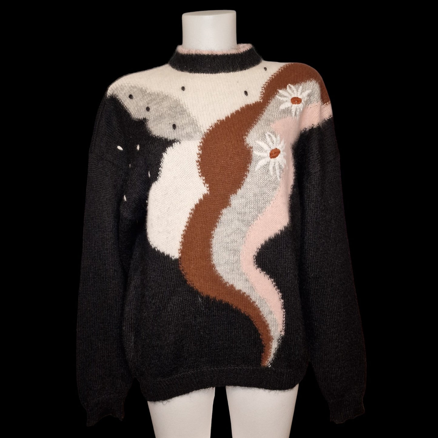 Vintage 80er Strickpullover Schwarz Mohair & Angora "Dolomiten" M