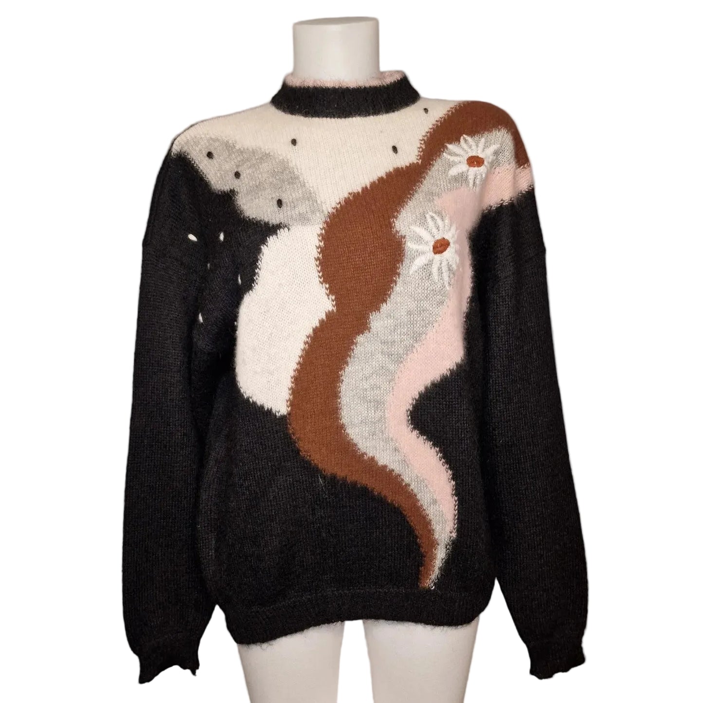 Vintage 80er Strickpullover Schwarz Mohair & Angora "Dolomiten" M