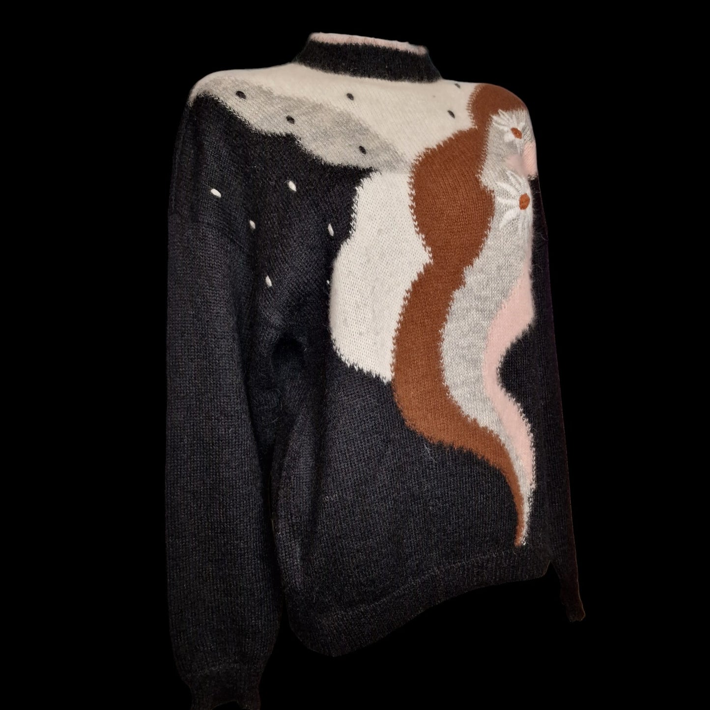 Vintage 80er Strickpullover Schwarz Mohair & Angora "Dolomiten" M