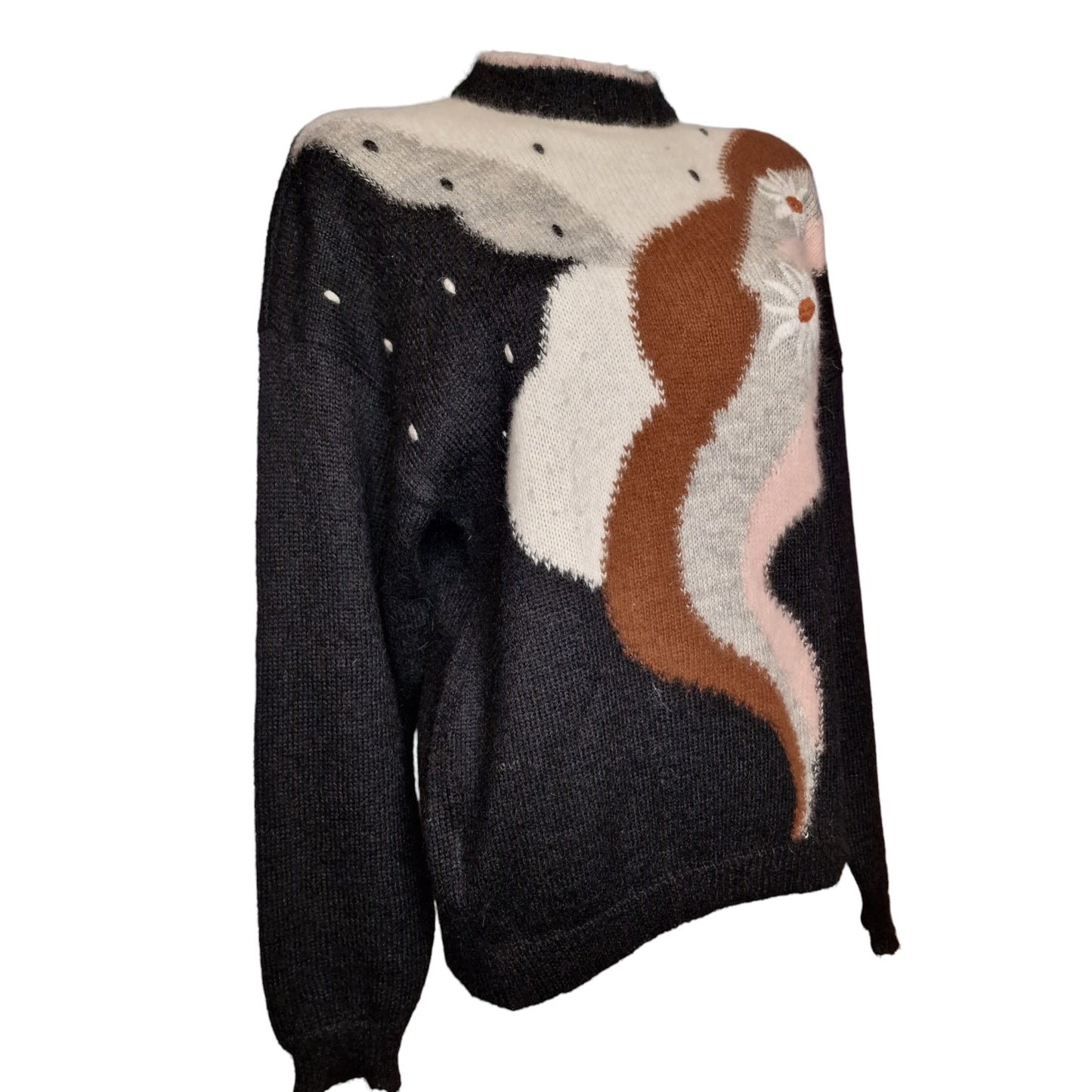 Vintage 80er Strickpullover Schwarz Mohair & Angora "Dolomiten" M