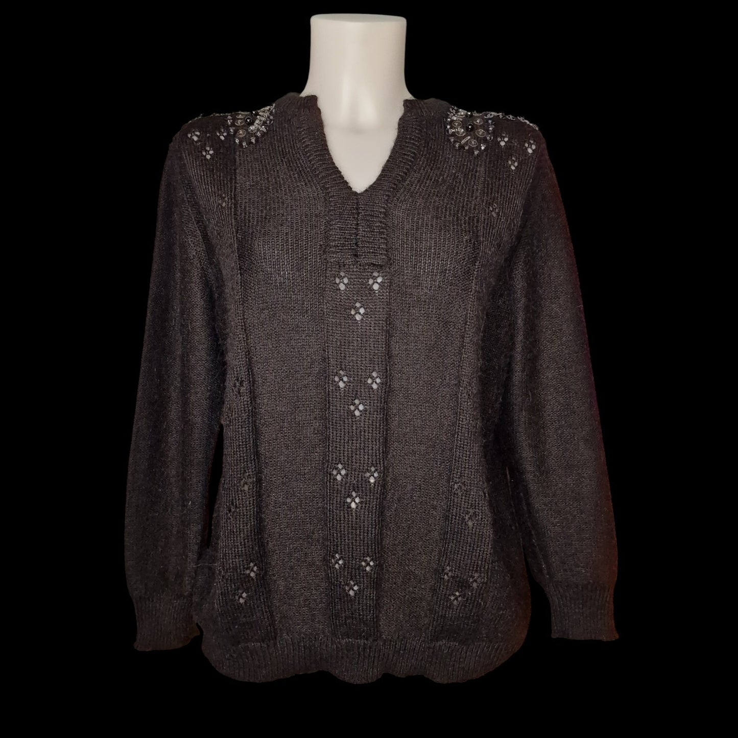 True Vintage Strickjacke 90er in schwarz mit Perlen und Pailletten M