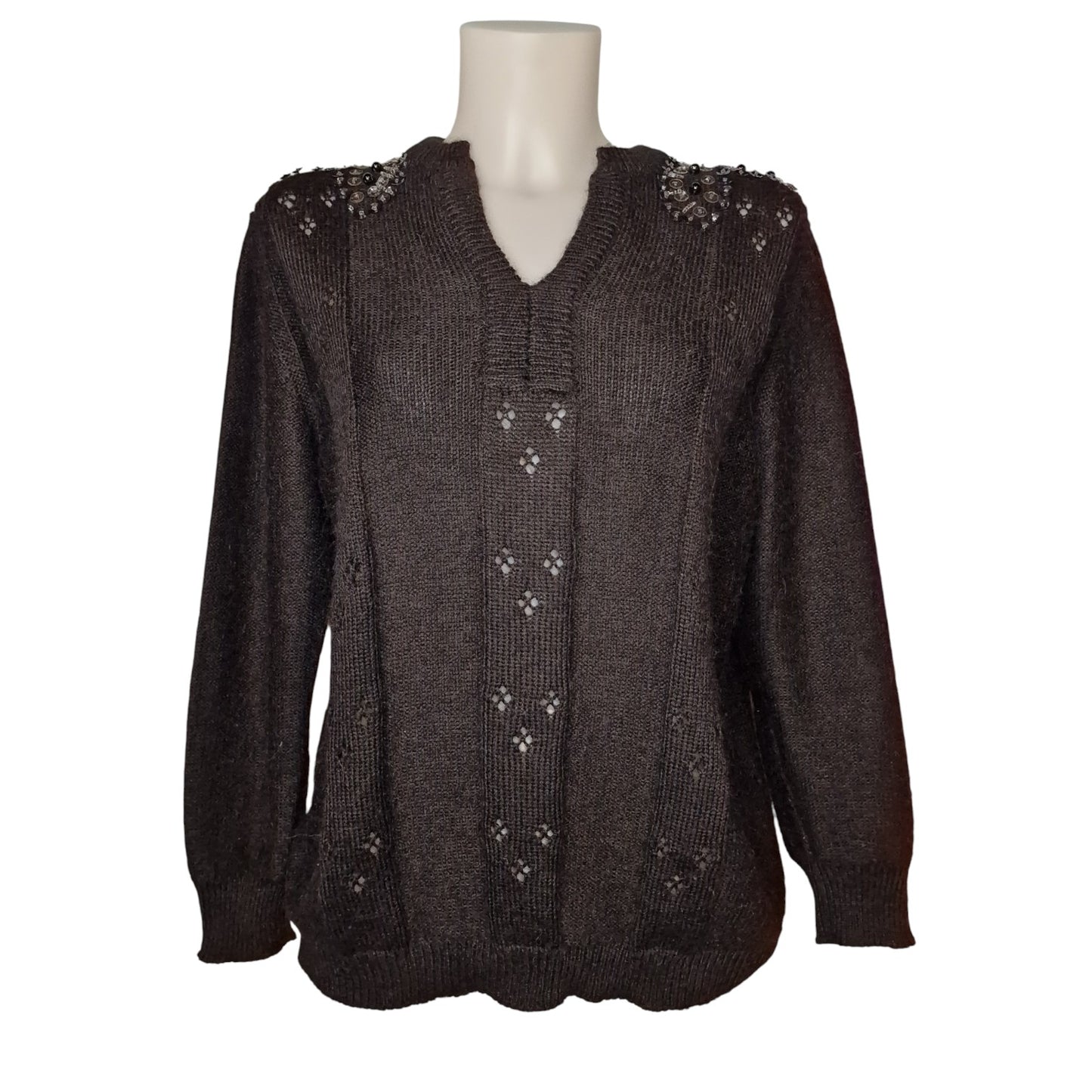 True Vintage Strickjacke 90er in schwarz mit Perlen und Pailletten M