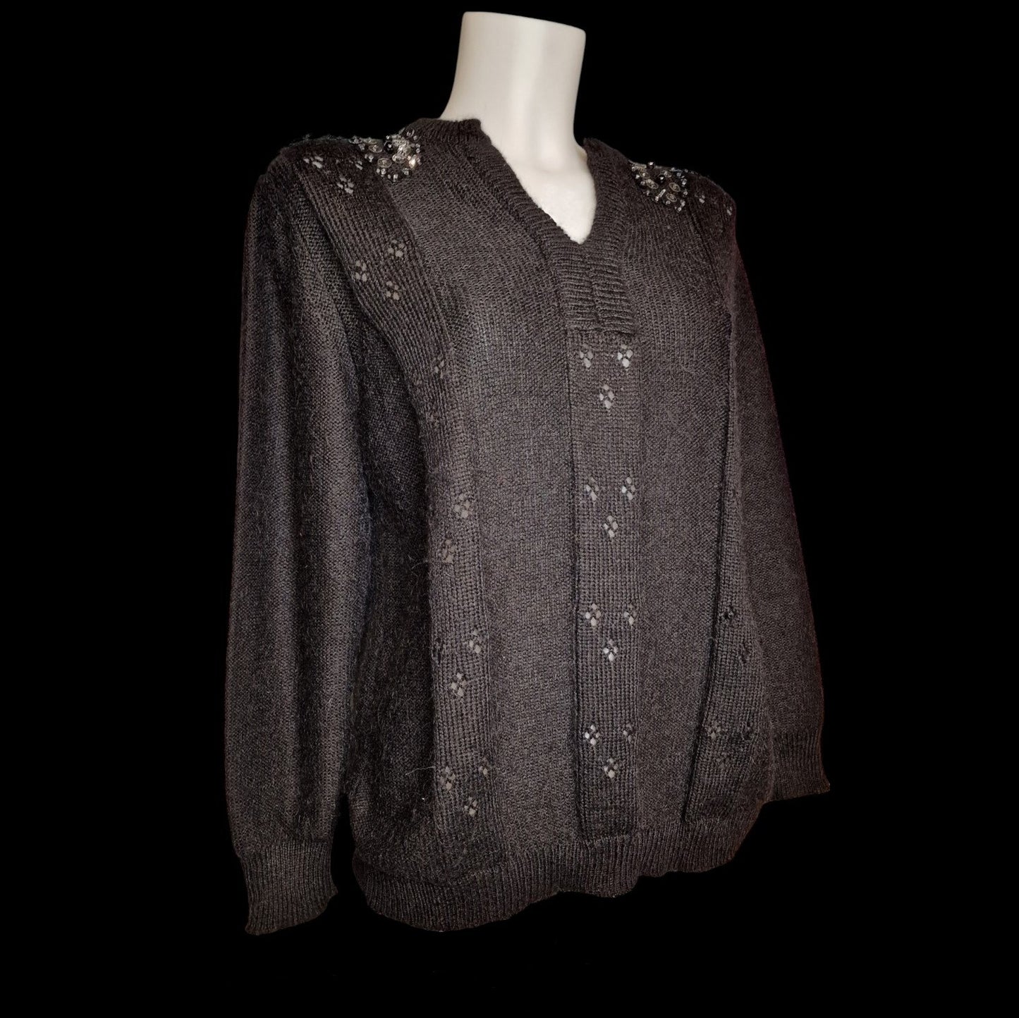 True Vintage Strickjacke 90er in schwarz mit Perlen und Pailletten M