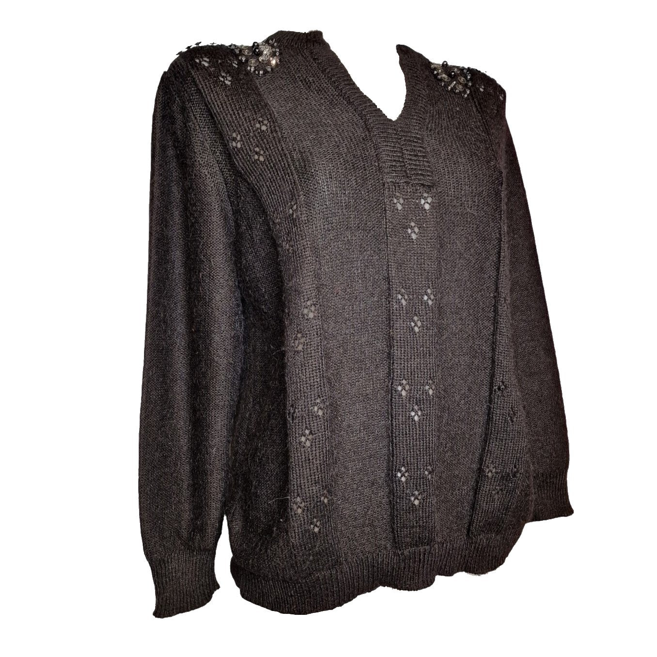 True Vintage Strickjacke 90er in schwarz mit Perlen und Pailletten M