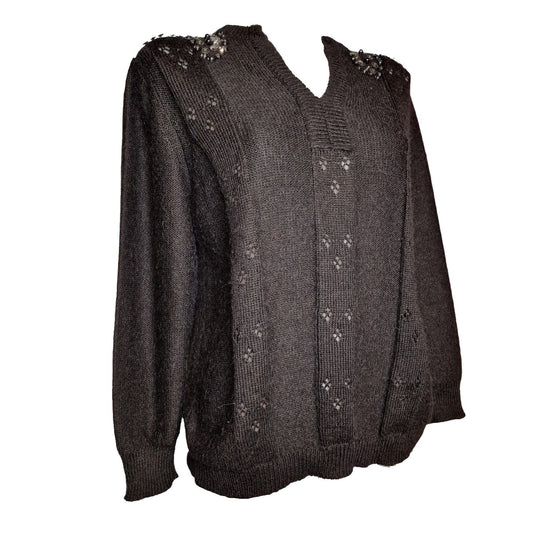 True Vintage Strickjacke 90er in schwarz mit Perlen und Pailletten M