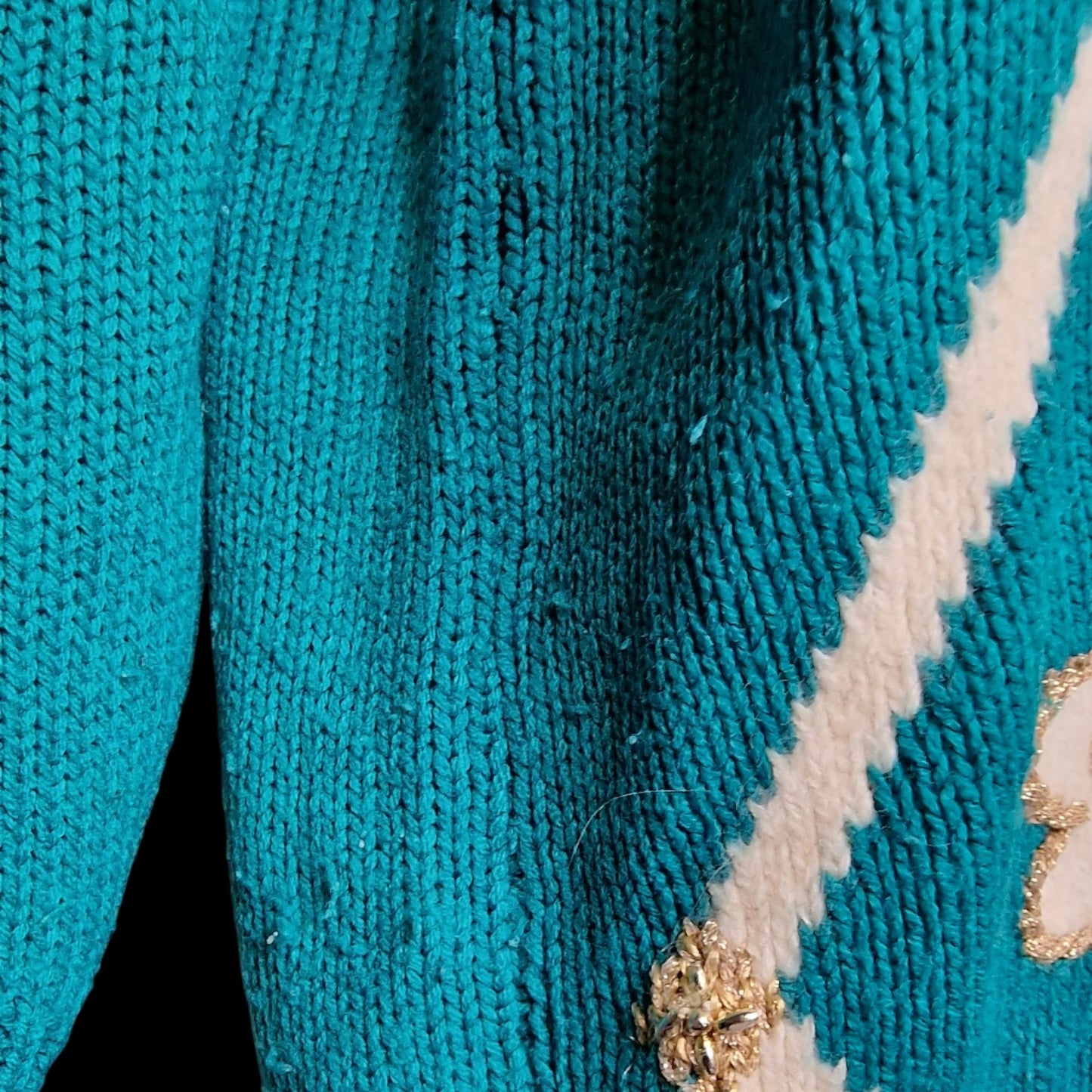 Vintage 90er Pullover Türkis mit Blumenapplikationen "Dana Scott" türkis L