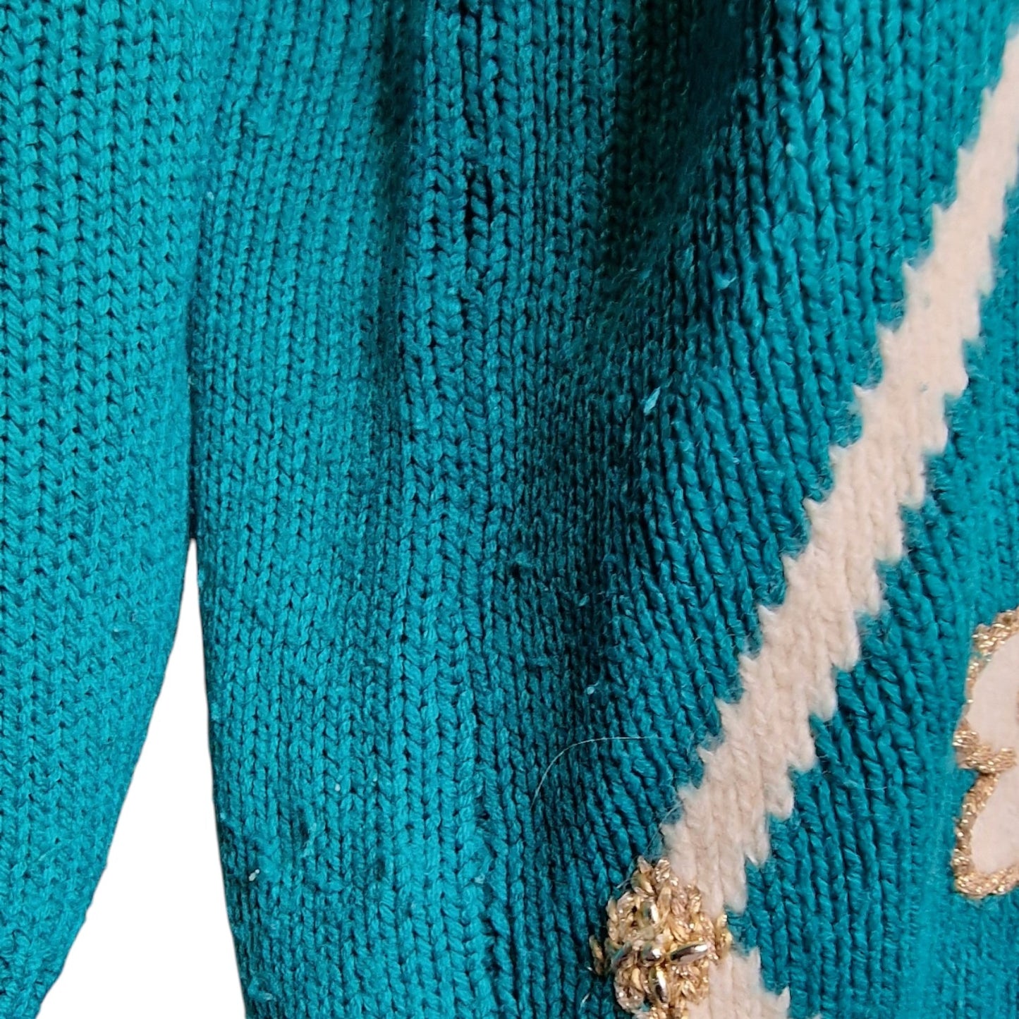 Vintage 90er Pullover Türkis mit Blumenapplikationen "Dana Scott" türkis L
