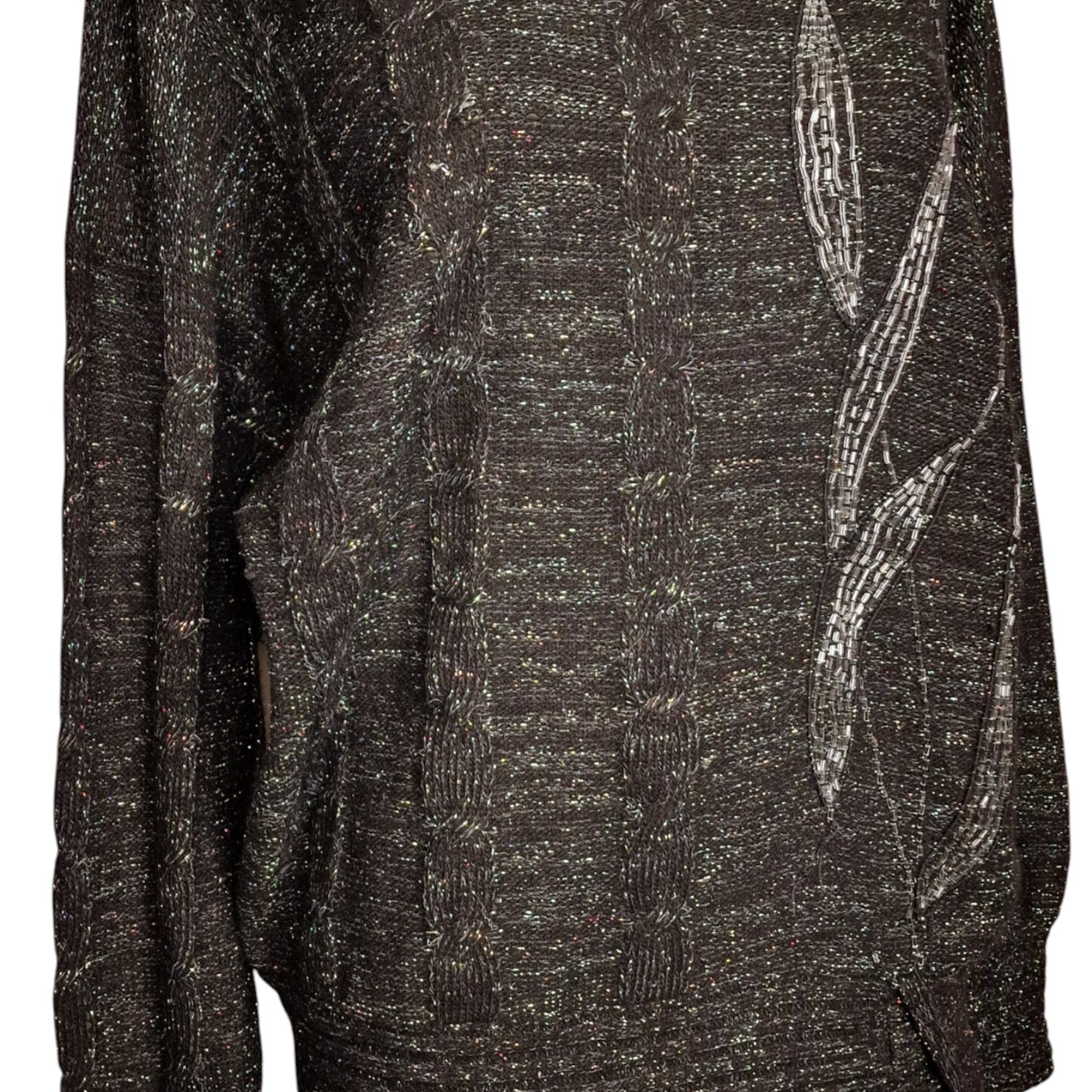 90er Vintage Pullover in schwarz-grau mit Lurex und Pailletten Longpulli
