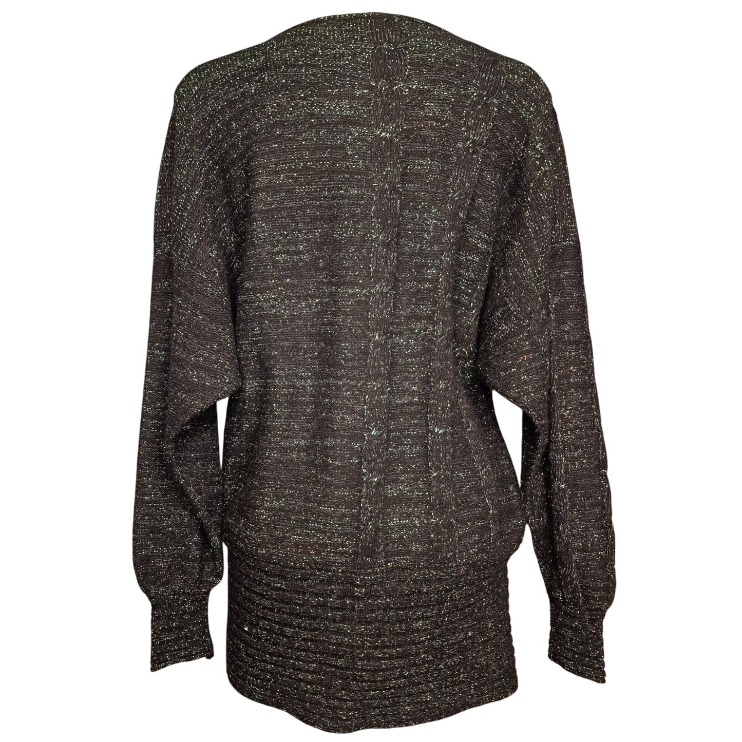 90er Vintage Pullover in schwarz-grau mit Lurex und Pailletten Longpulli