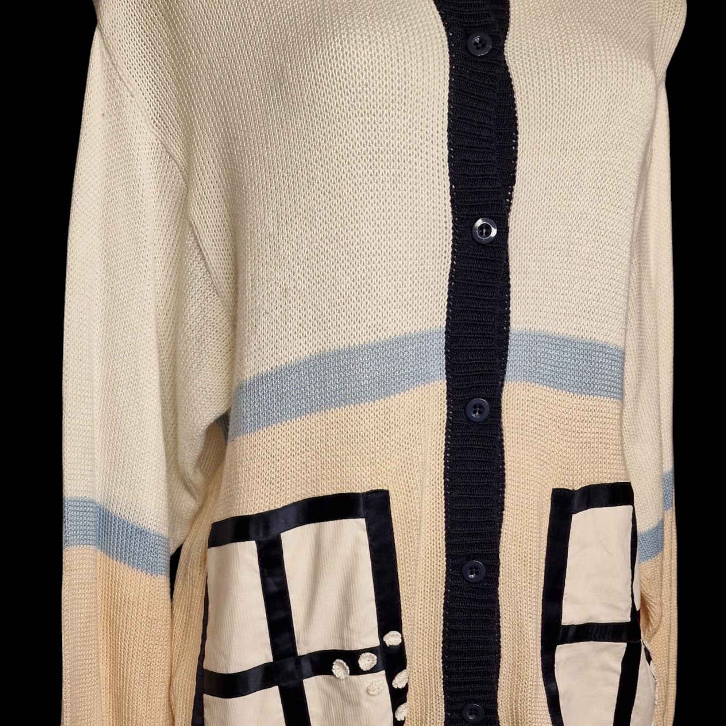 Vintage 80er Strickjacke Oversize mit Fenster-Applikationen "Marionetto" L