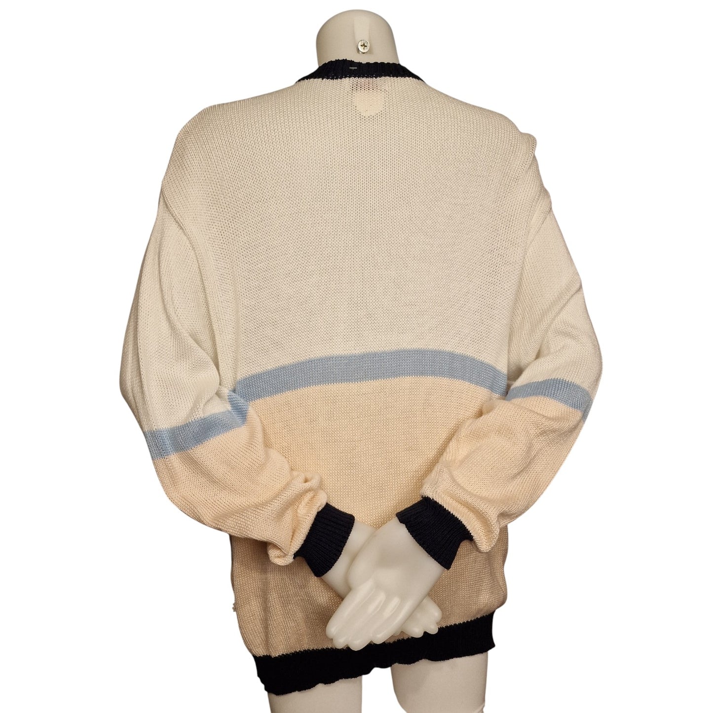 Vintage 80er Strickjacke Oversize mit Fenster-Applikationen "Marionetto" L