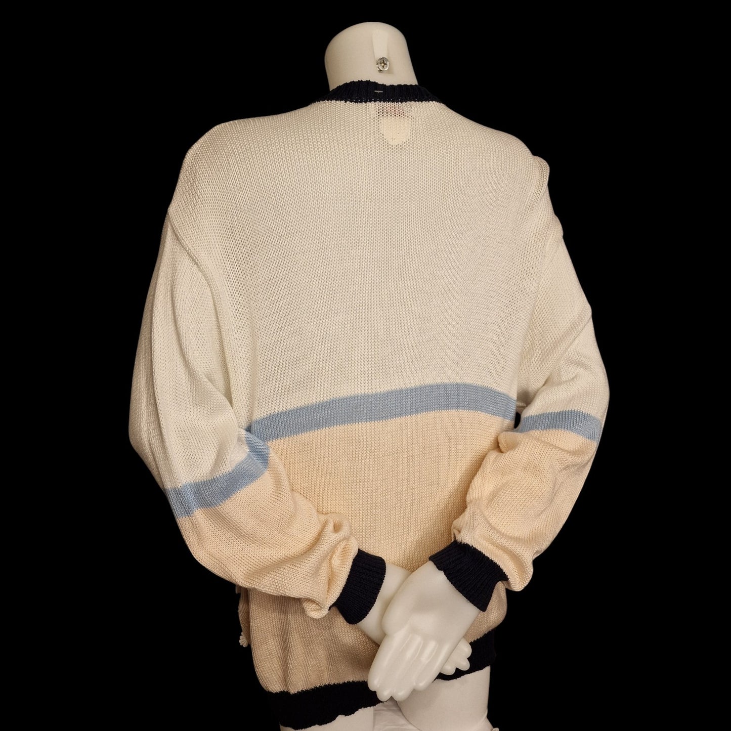 Vintage 80er Strickjacke Oversize mit Fenster-Applikationen "Marionetto" L