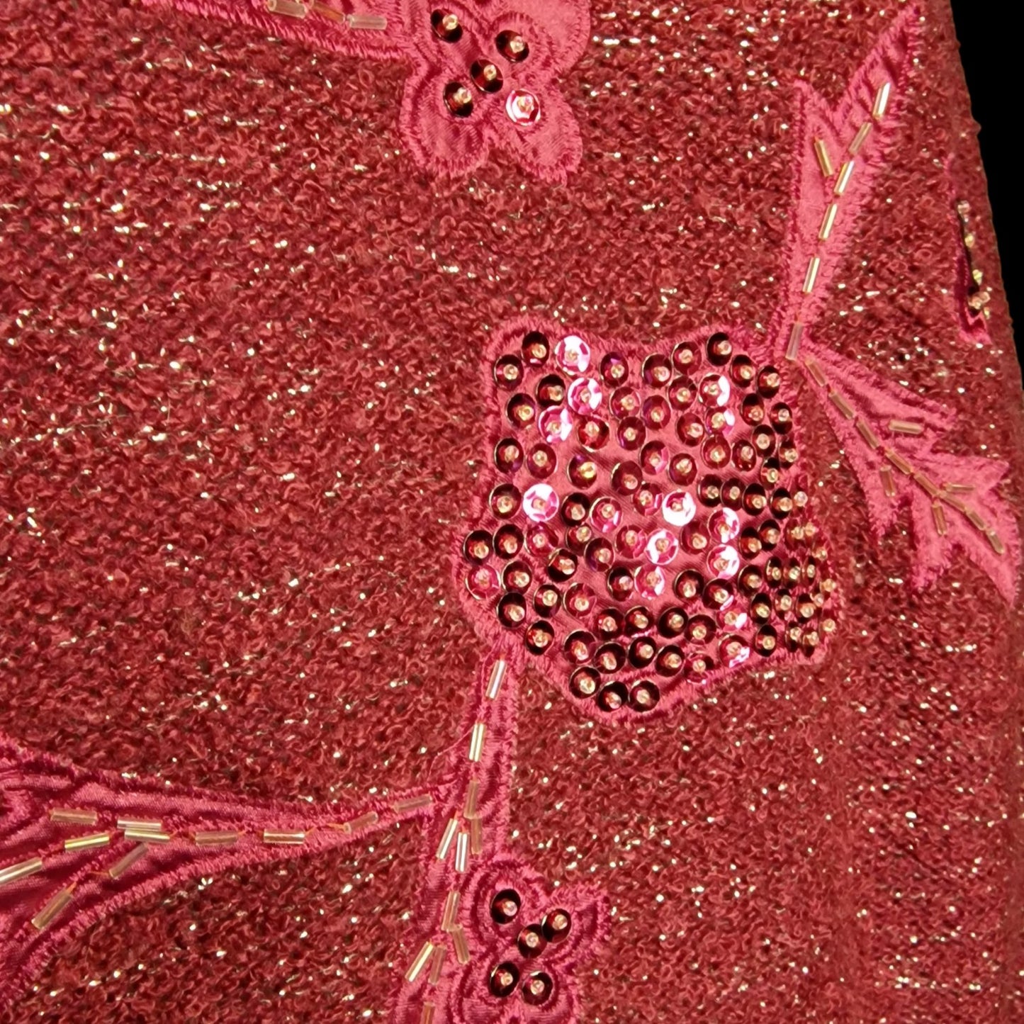 Vintage Glitzer-Pullover Bordeaux mit Pailletten-Blumen M