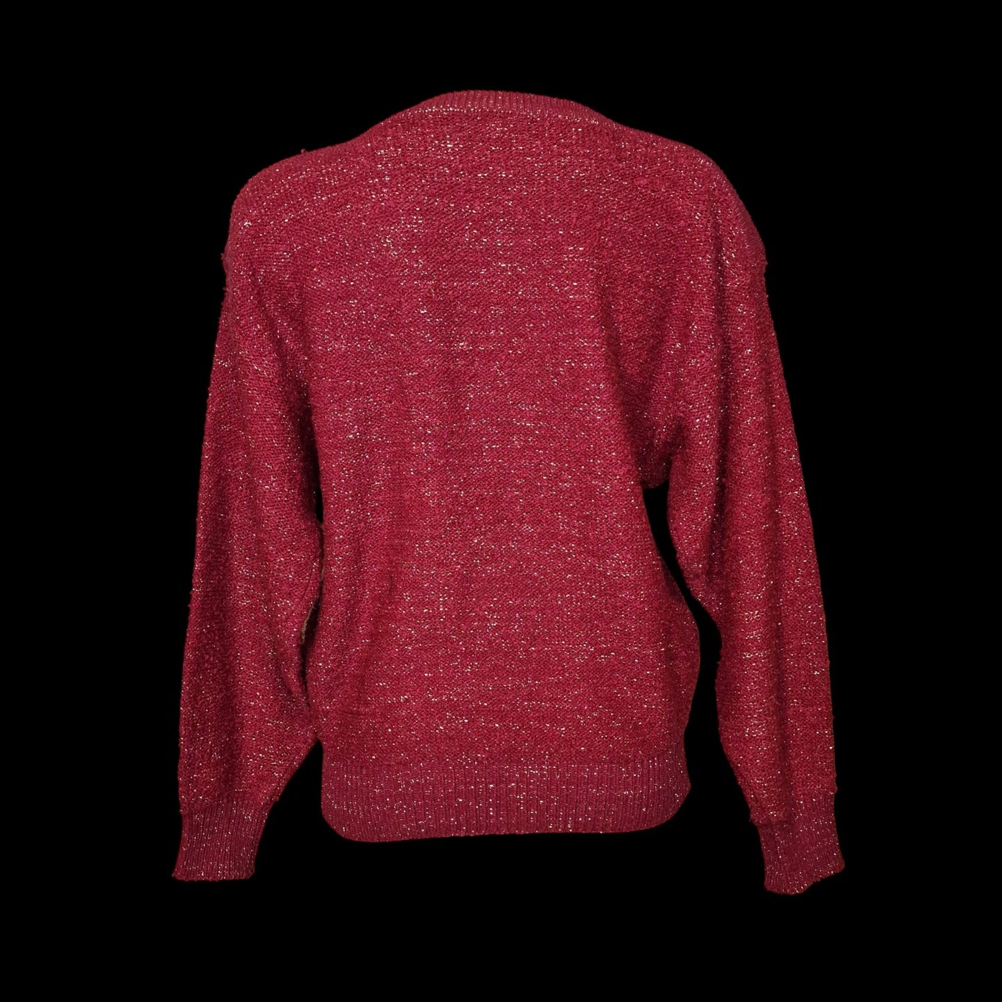 Vintage Glitzer-Pullover Bordeaux mit Pailletten-Blumen M