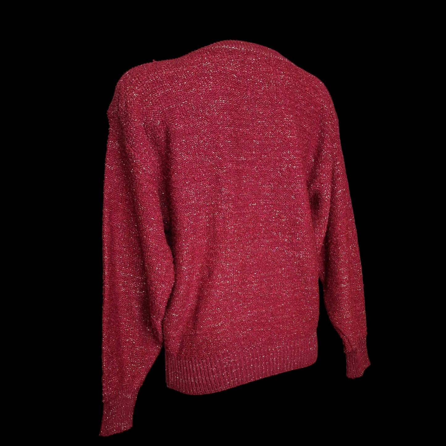 Vintage Glitzer-Pullover Bordeaux mit Pailletten-Blumen M