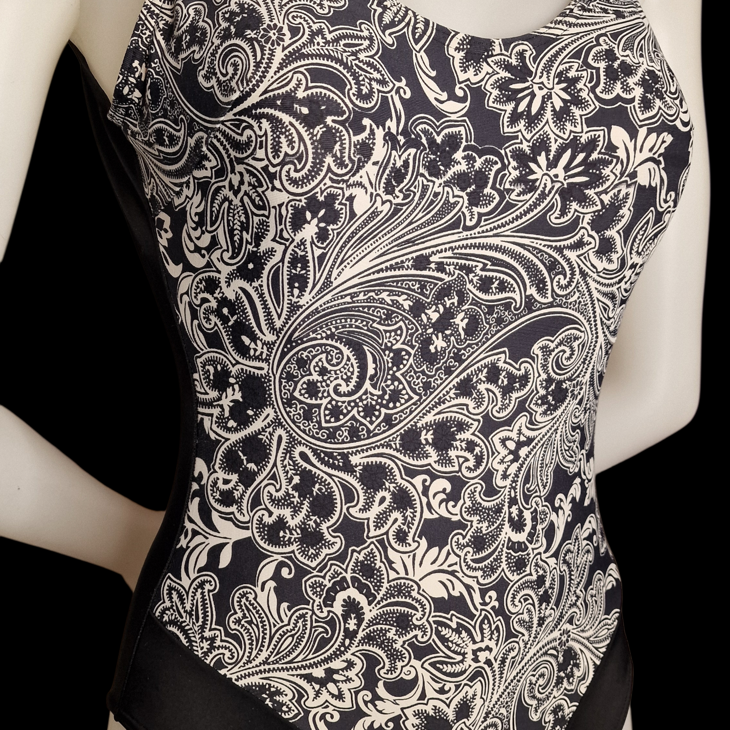 Original Vintage 90s Badeanzug – Paisley Design – Schwarz & Weiß M/L