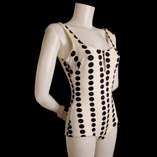 Vintage 90er Badeanzug mit Polka Dots in Creme-Schwarz Old Money S/M