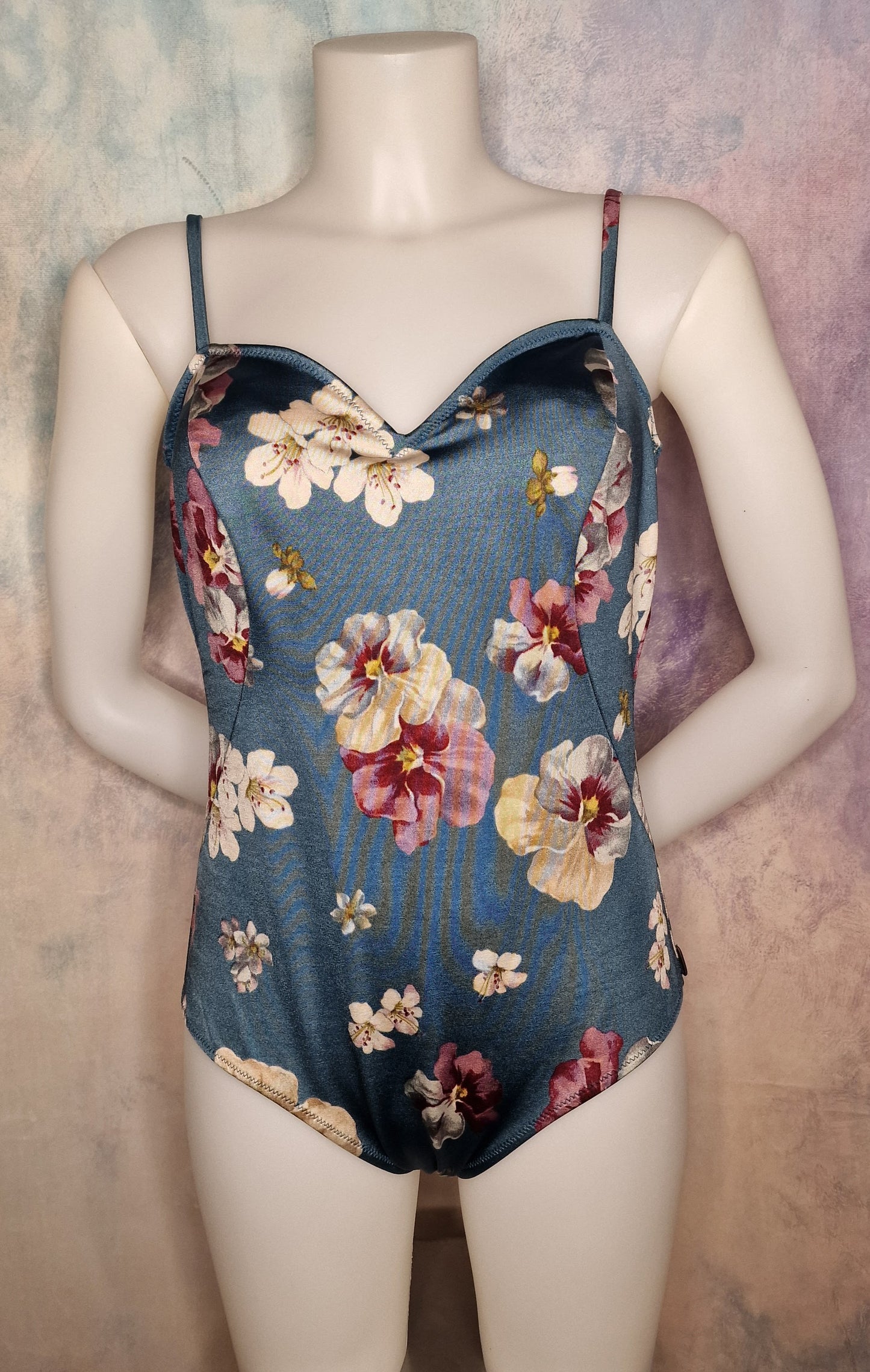 90er Vintage Franca Von Wünster Designer-Badeanzug – Florales Regency-Design L