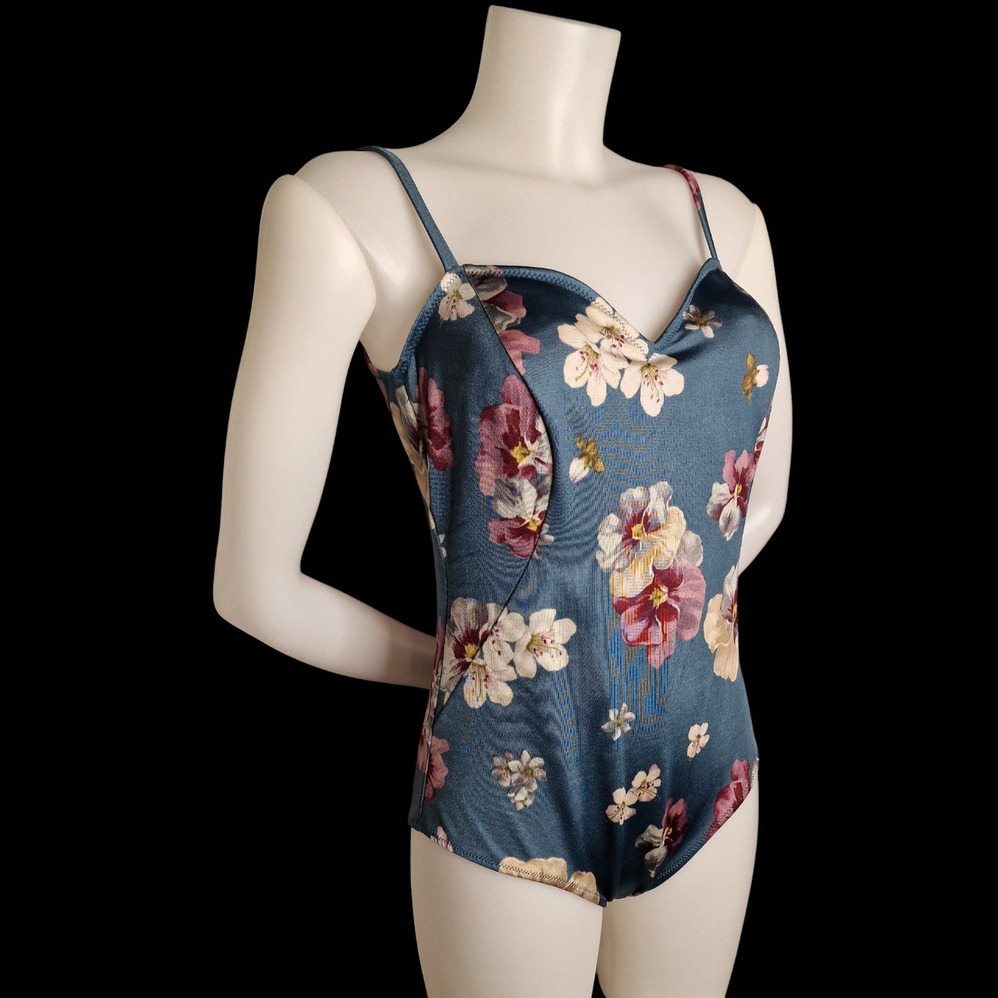 90er Vintage Franca Von Wünster Designer-Badeanzug – Florales Regency-Design L