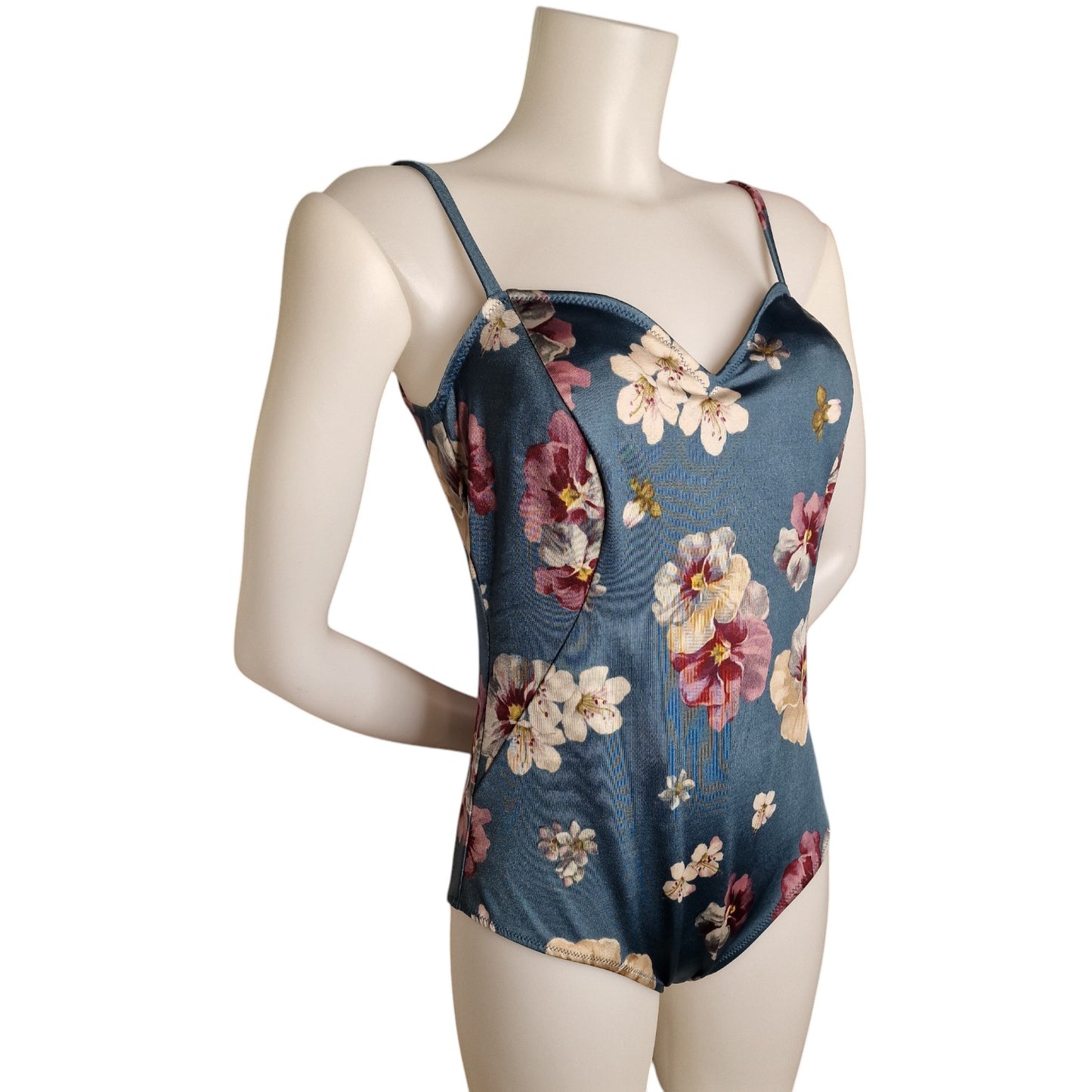 90er Vintage Franca Von Wünster Designer-Badeanzug – Florales Regency-Design L