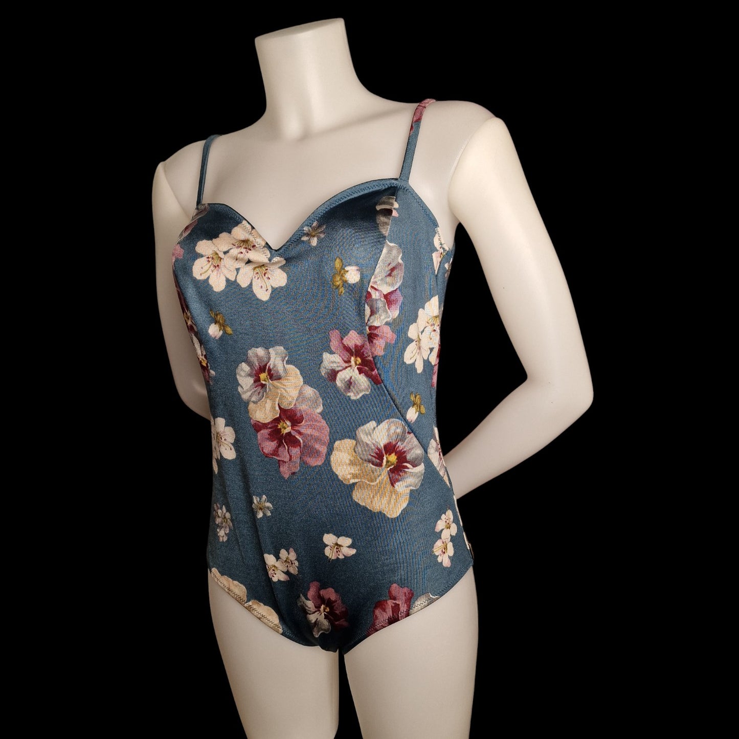 90er Vintage Franca Von Wünster Designer-Badeanzug – Florales Regency-Design L