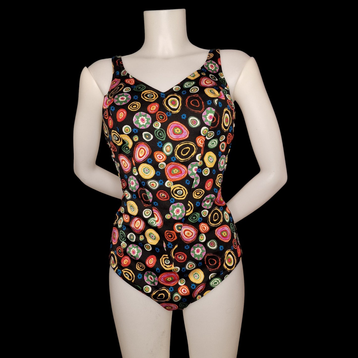 Vintage GPM Donna Badeanzug – Buntes Kreismuster – Retro 90er M