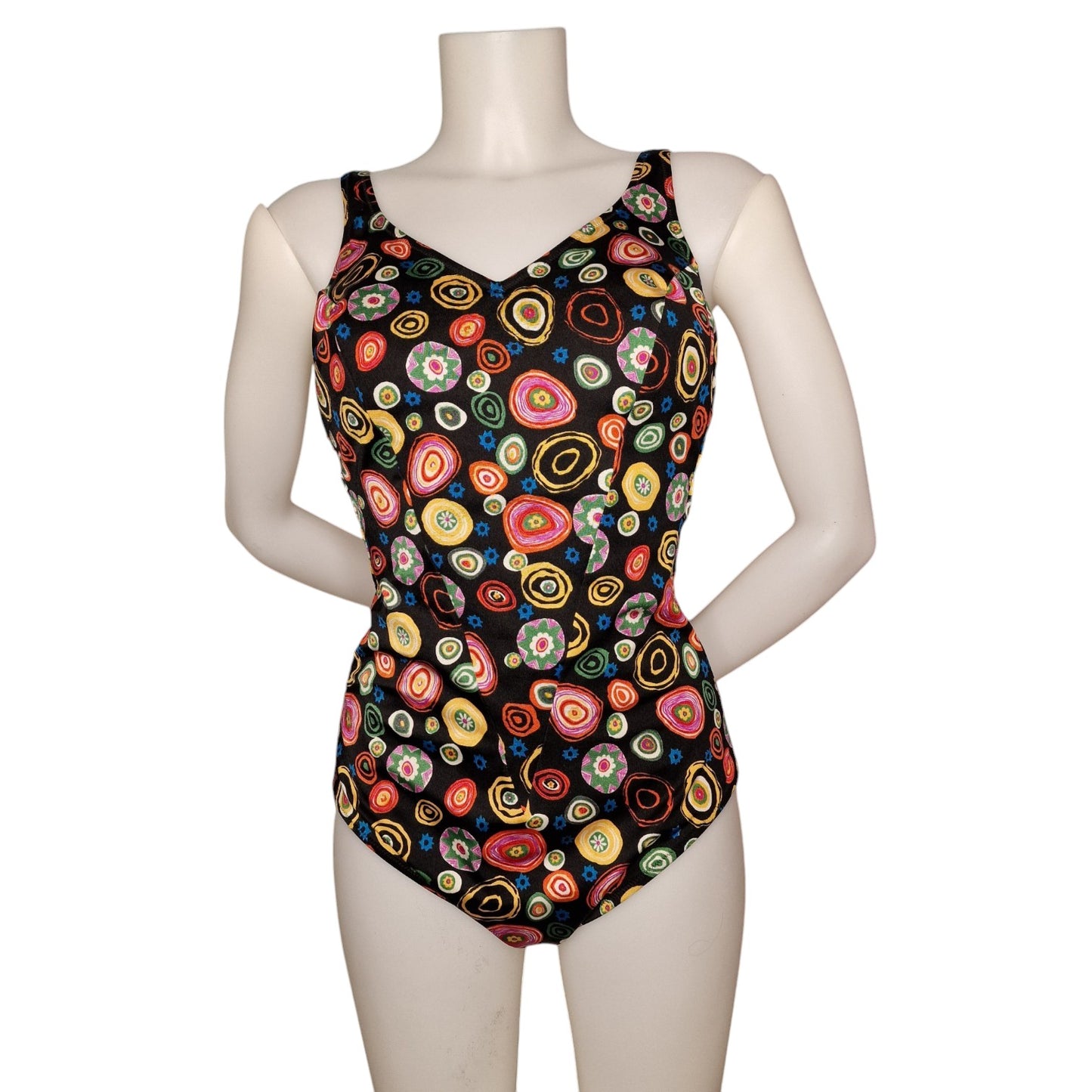 Vintage GPM Donna Badeanzug – Buntes Kreismuster – Retro 90er M