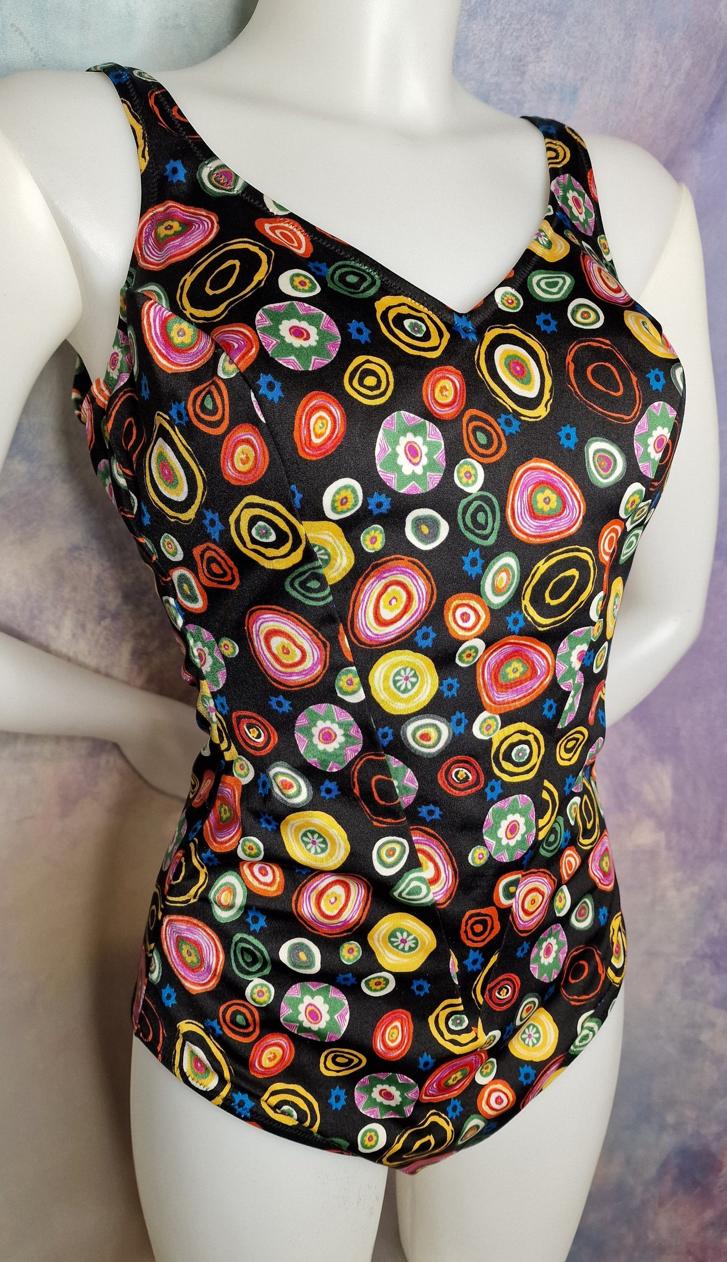Vintage GPM Donna Badeanzug – Buntes Kreismuster – Retro 90er M
