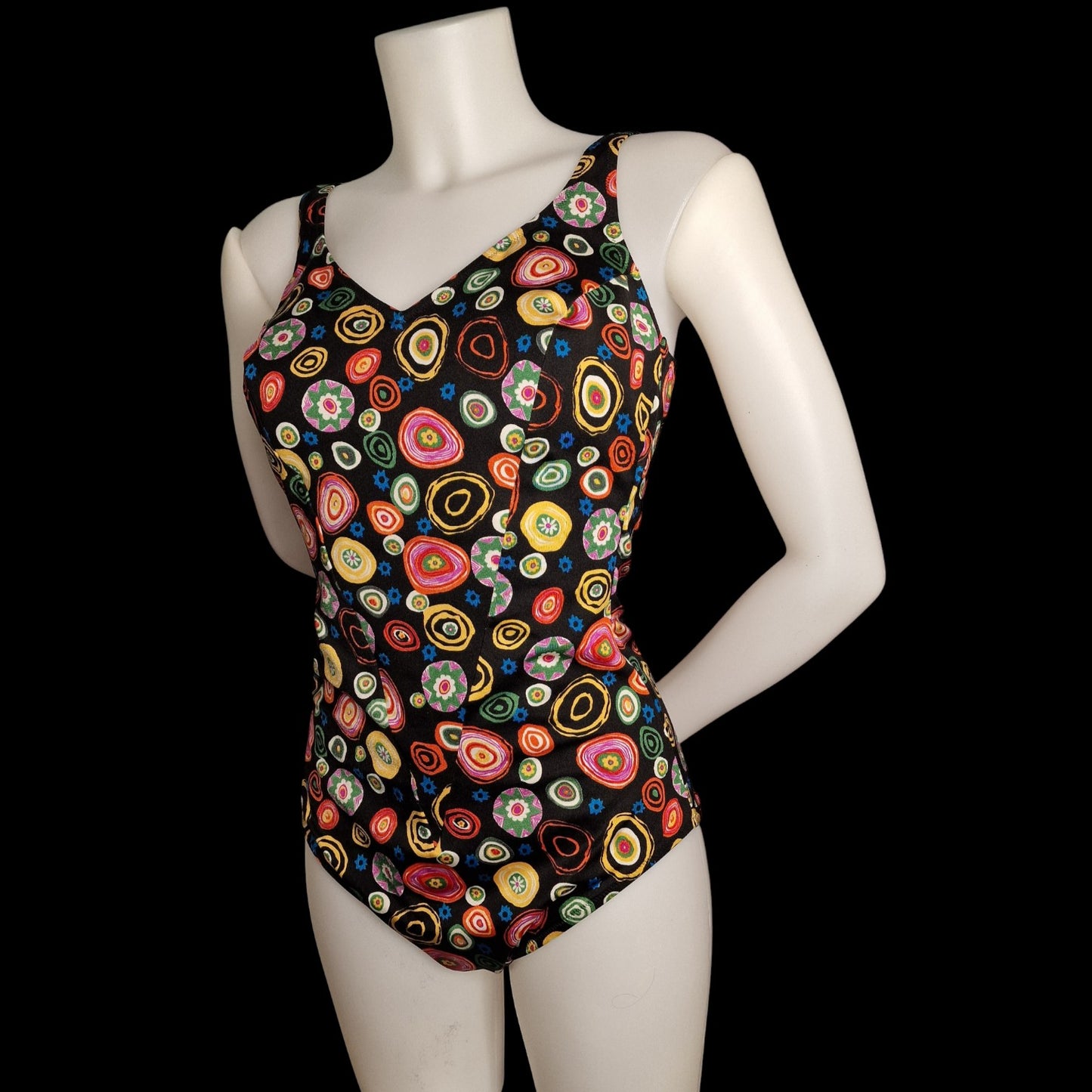 Vintage GPM Donna Badeanzug – Buntes Kreismuster – Retro 90er M