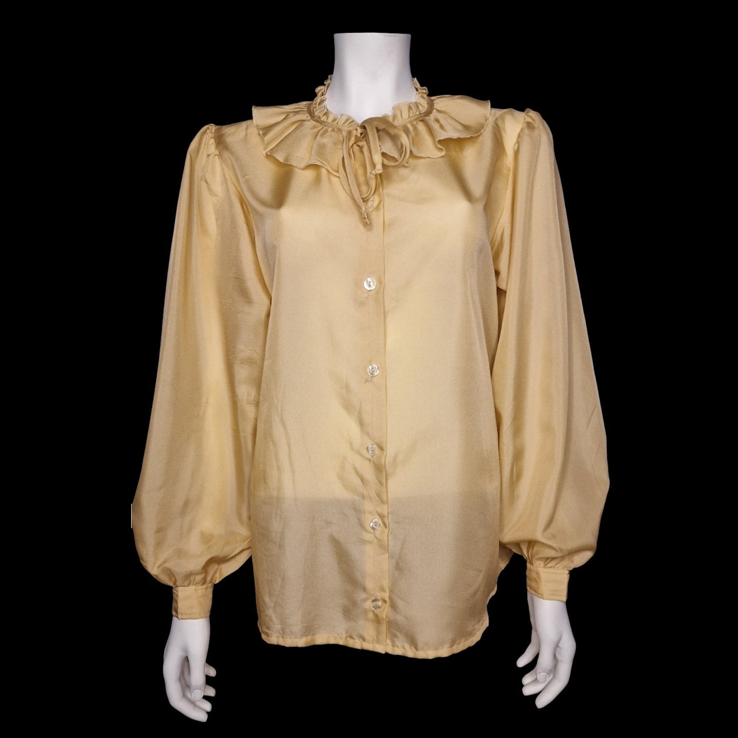 Nostalgische Vintage Bluse Rüschenkragen in beige-gold Gr. L