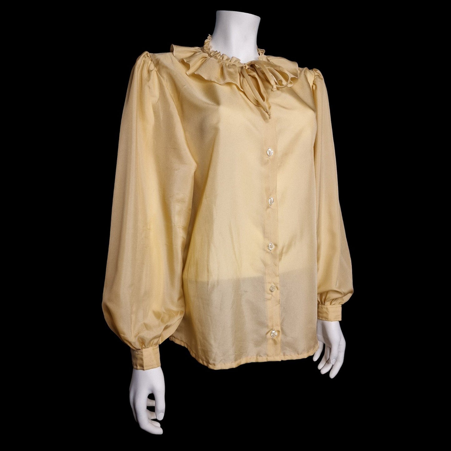 Nostalgische Vintage Bluse Rüschenkragen in beige-gold Gr. L