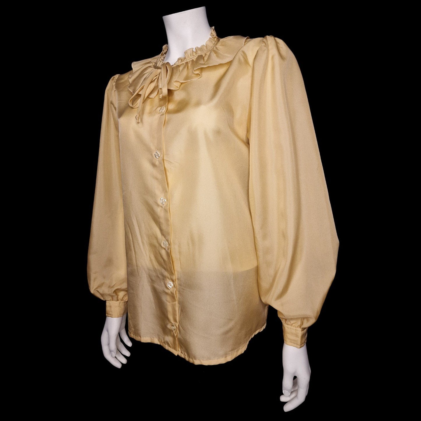 Nostalgische Vintage Bluse Rüschenkragen in beige-gold Gr. L