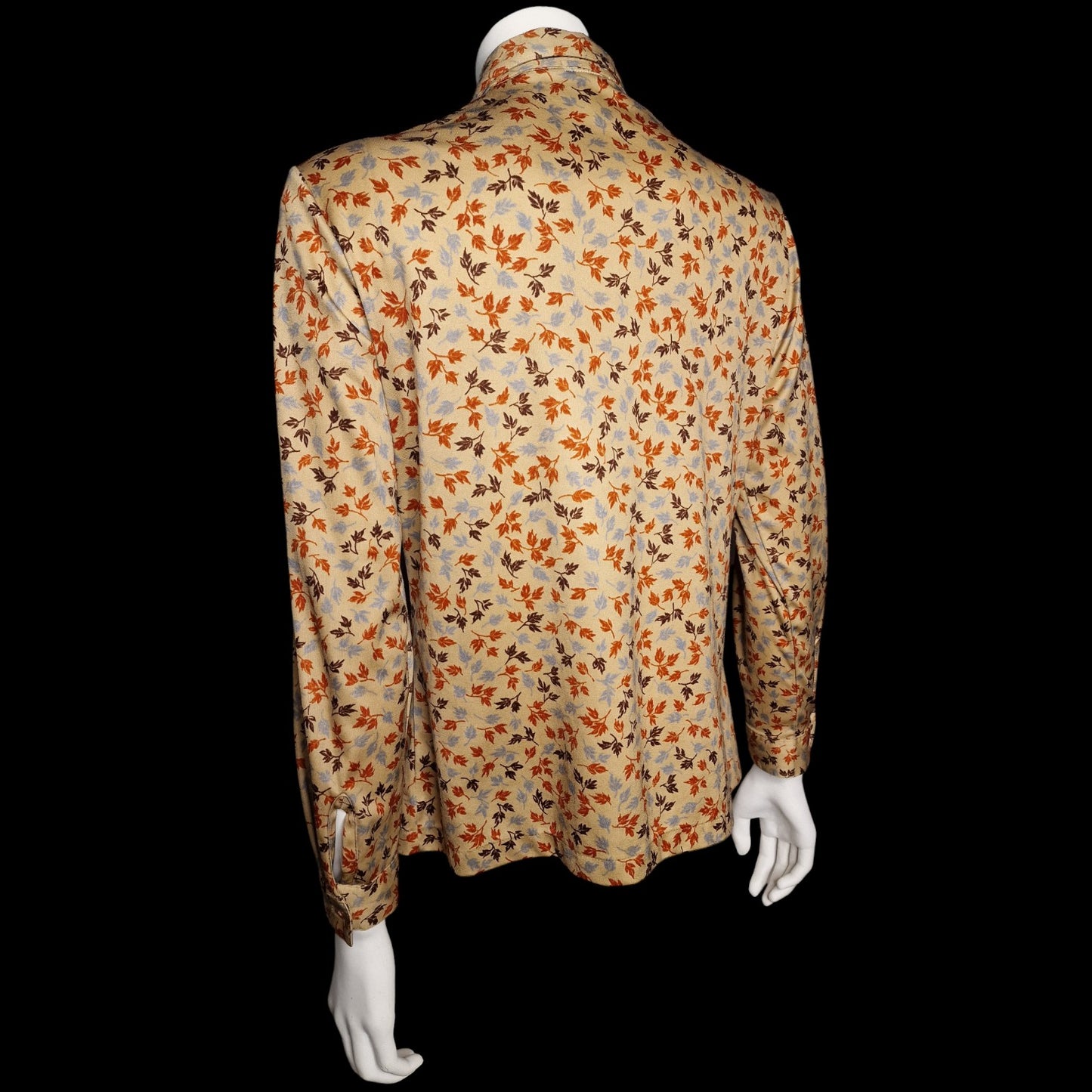 Zauberhafte Vintage Bluse "Herbstlaub" Motiv in Beige-Braun klassisch M 70er