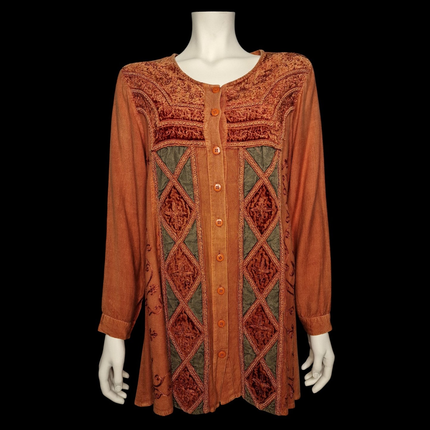 Vintage Tunika mit Stickerei 80er Boho in Terracotta Hippie Bluse M