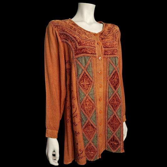 Vintage Tunika mit Stickerei 80er Boho in Terracotta Hippie Bluse M