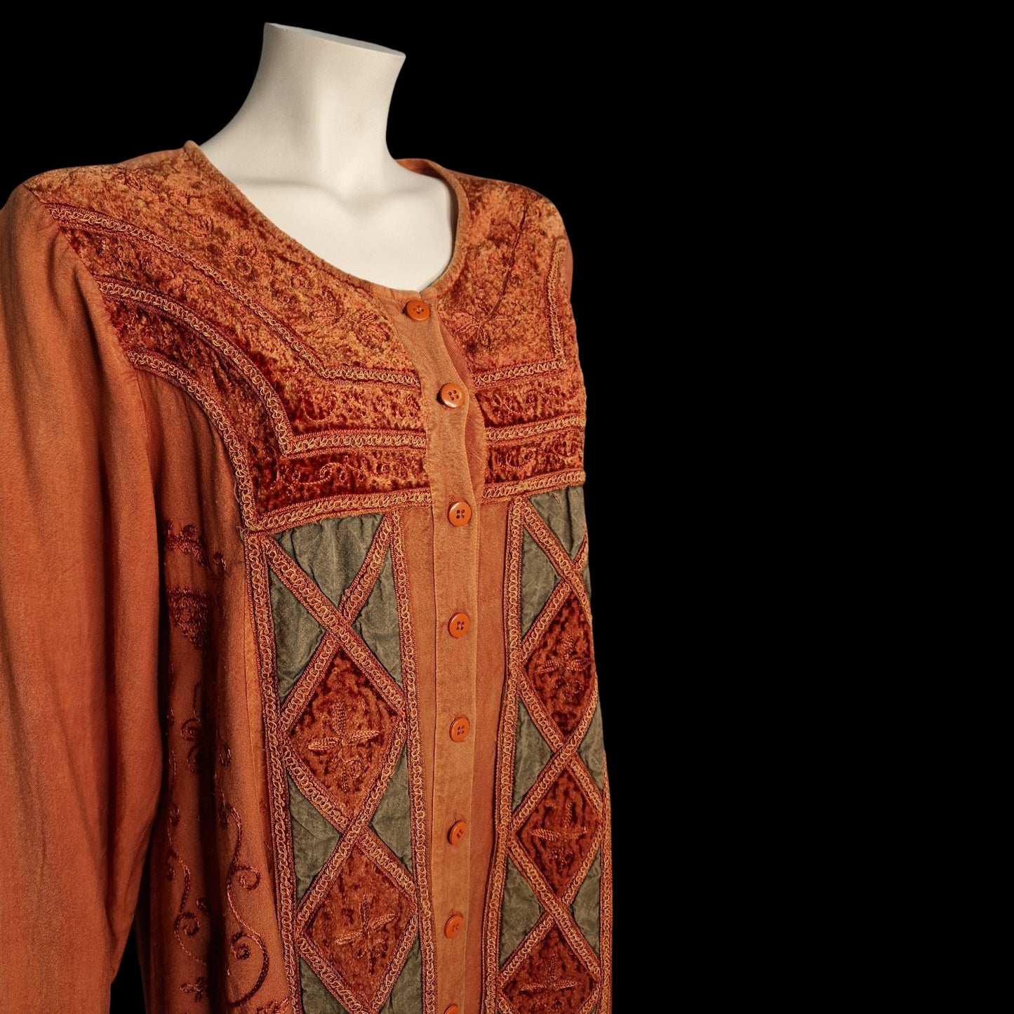 Vintage Tunika mit Stickerei 80er Boho in Terracotta Hippie Bluse M